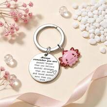 Pink Hexagonal Dinosaur Axolotl Inspirational Keychain, Heartwarming Encouragement Quote Stainless Steel Round Pendant, Healing Style Student Best Friend Birthday Gift, Portable Bag Charm - Axolotl Keychain - View 3