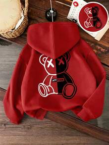 Tween Boy Cartoon Pattern Warm Sweatshirt - Red - View 1