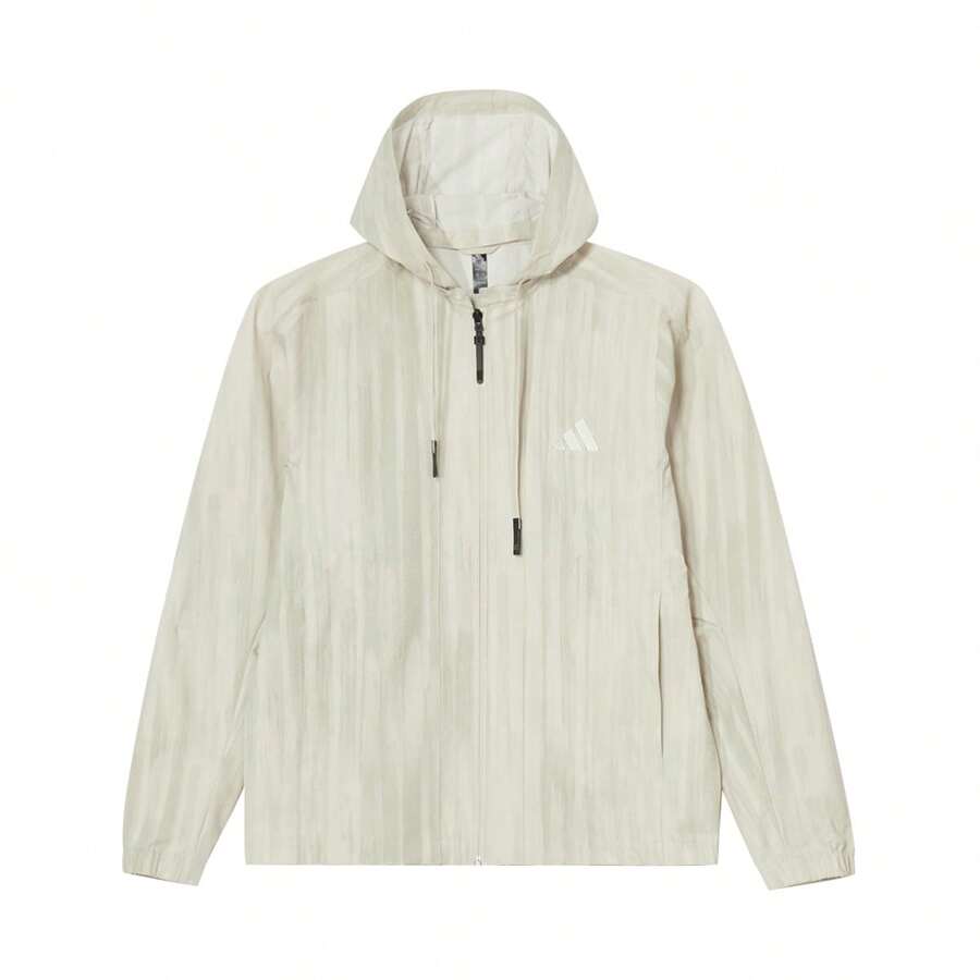 Adidas 男士編織舒適運動休閒連帽外套 KC6020，春秋款 - 米白 / 淺杏色 - 查看 1