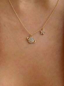 Collar con colgante de planeta con strass - Amarillo Oro - Ver 1