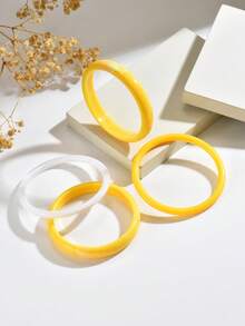 1 Set Exaggerated Personalized Fashion Tie-Dye Yellow Resin Bracelet Set, Minimalist Versatile Creative Retro Resin Multi-Color Pattern Acrylic Bracelet Suitable For Women's Daily, Vacation, Party Wear (Random Tie-Dye Pattern) - Yellow and White - View 7