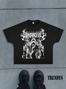 Camiseta de Manga Corta Estilo-Hop Oscuro con Estampado Urbano para Hombres - Negro - Ver 1