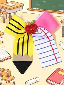 1 Stück Schulanfang Lineal Apfel Muster Schleife Krokodil Haarspange, Geschenk für den ersten Schultag im Klassenzimmer für Mädchen, Haarzubehör - Verschiedenfarbig - Übersicht 2