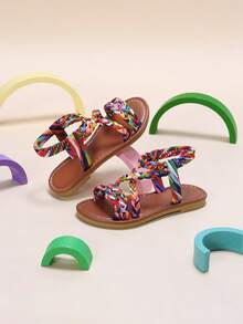 Children's Summer Multi-Strap Dopamine Colorful Cross-Twist Braided Slip-On Flat Sandals, Beach Casual Sandals Suitable For Travel - Multicolor - View 3