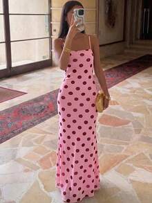 Elegant Women's Dress With Floral Print And Open Back, Summer Clothes, Beach Outfits For Women, Beach Vacation Clothes, Party Outfits, Bridesmaids - 玫紅色 - 查看 4