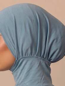 1 buah Penutup Kepala Mandi & Renang Wanita Warna Polos, Desain Cepat Pakai dengan Garis Leher yang Lebih Panjang - Garis-garis biru langit - View 3