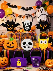 Halloween Felt Storage Bag, Pumpkin, Skull And Ghost Face Shaped Handheld Gift Basket, Spooky Party Candy Storage Bag, Gothic Halloween Decoration, Halloween Party Gift Handbag, Suitable For Halloween Costumes And Home Decor - Multicolor - View 1
