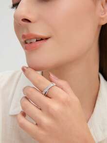 Ashenrae Cubic Zirconia Decor Manset Cincin Untuk Wanita Untuk Pesta Perjamuan Pernikahan - Perak - View 7
