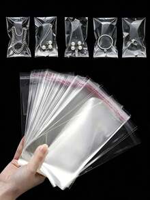 200pcs OPP Transparent Dust-Proof Plastic Self Adhesive Bags, Homemade Transparent Ice Pack Bag, Long Ice Cream Bags, Use For Small Accessories, Baking, Keychains, Pendants, Cards, Holiday Gift Packaging Supplies, Transparent Storage Bags,Halloween Decorations,Halloween Party Supplies,Christmas Decorations - Clear - View 4