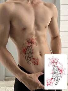 1pc Men's Dark Gothic Temporary Tattoo Stickers, Black Spliced Patterns Of Sun & Lettering, Waterproof & Sweatproof, Perfect For Holiday Parties, Suitable For Hands, Fingers, Legs And Waist For Men - Multicolor - View 1