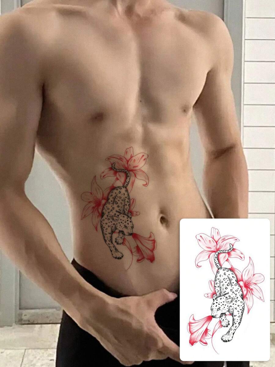 1pc Men's Dark Gothic Temporary Tattoo Stickers, Black Spliced Patterns Of Sun & Lettering, Waterproof & Sweatproof, Perfect For Holiday Parties, Suitable For Hands, Fingers, Legs And Waist For Men - Multicolor - View 1