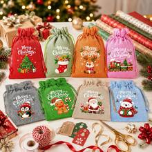 Set 16 Tas Kado Linen Natal Warna-warni, Kantong Serut Santa Claus, Cocok untuk Kado Pesta Liburan dan Penyimpanan Perhiasan, Sempurna untuk Perlengkapan Pesta Natal dan Tahun Baru - 10x14cm - View 6