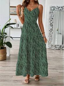 Vestido largo estilo color-block para mujer / Conjunto para vacaciones en la playa - Verde - Ver 1