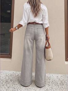 Women's Casual Washed Loose Wide Leg Denim Jeans Fall - Light Grey - View 5