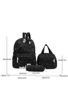 3-Piece Set - Back To School Bow Print Backpack Set, Large Capacity Nylon School Day Bag, With Lunch Bag And Pencil Case, Multi-Pocket Casual Backpack, Lightweight Bookbag, Suitable For Students/Graduates/Young People, Perfect For Back To School/Daily/Shopping/Short Trips And Outdoor Leisure Activities - Multicolor - View 3