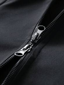 1pc Men's Solid Color Zipper Decor Hooded Jacket, Suitable For Daily Casual And Outdoor Travel - Black - View 5
