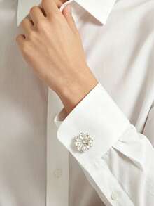 1pc Rhinestone Flower Cufflinks, Elegant Versatile Shirt Cuff Decor, Exquisite Cufflinks Collar Accessories For Women - Flowers - View 3