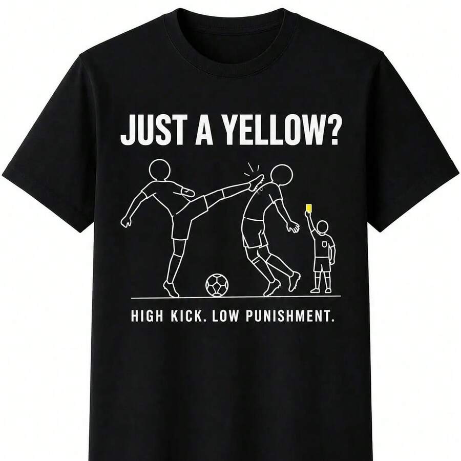 Vintage Oversized Unisex T-Shirt, Funny Soccer Foul Meme Tee, Y2K Sports Fan Tee, And Cute Urban Style Top, Match Day Outfit - 黑色 - 查看 1