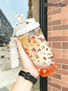 1pc/5pcs 500ml Autumn Dachshund Hedgehog Theme Insulated Cup, 500ml Plastic Cup With Straw And Lanyard, Leak-Proof Flip Lid, Cold Brew Hot Drink Iced Coffee Water Cup, Suitable For Dog Lovers Daily Use - Multi-color - Diverse Dachshunds - View 9
