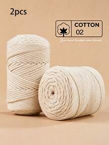 2Pcs Roll 2mm Round Braided Hollow Cotton Macrame Cord Soft Smooth Odorless Colorfast Anti-Split Crochet Yarn DIY Hand Knitting Thread For Making Summer Straw Hat Handbag Slipper Crossbody Wallet Cup Pad Handmade Craft Supplies - Multicolor - View 9