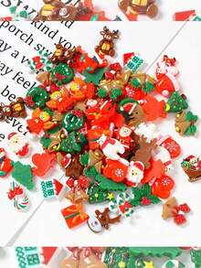 100pcs Aneka Hiasan Resin Natal – Dekorasi ABS Datar untuk Kerajinan DIY, Scrapbooking, dan Pembuatan Perhiasan (Gaya/Bentuk Acak) - View 6