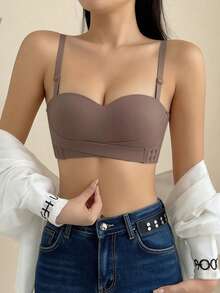 前勾AB杯无肩带内衣文胸女提拉提升小胸无肩带隐形防滑防走光适用于婚纱 - 摩卡棕 - 查看 4