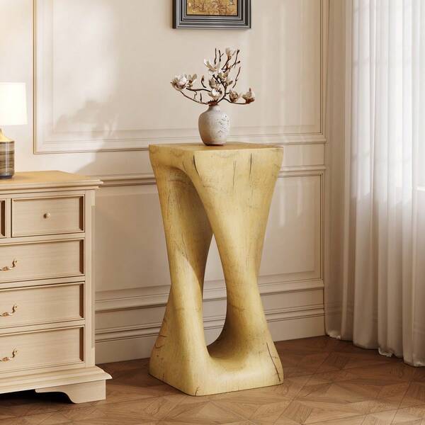 Natural MGO Accent Table With Unique Wood Grain Texture, 26.8" Tall Side Table, No Assembly Required, All-Weather End Table For Indoor & Outdoor Use, Living Room, Bedroom Use