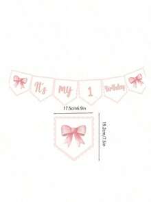 Conjunto de Bandera de Corona con Lazo para Silla Alta del 1er Cumpleaños, Decoraciones para Niña del 1er Cumpleaños, Bandera de Lazo Rosa, Accesorios para Fotos de Pastel Dulce, Fiesta de Princesa Pequeña con Lazo de Cinta Rosa - Rosa - Ver 5