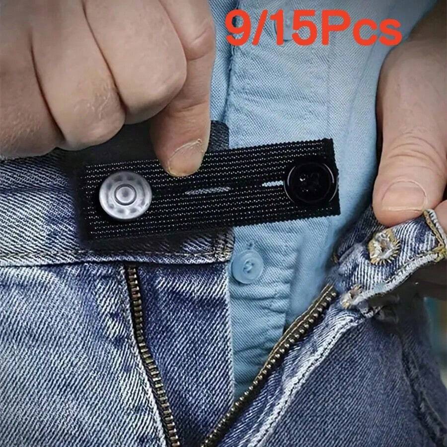 9/15Pcs Elastic Waistband Extender Buttons, Jeans Waist Size Expander No-Sew Buttons, Pants Waist Extension Tool Detachable Buttons