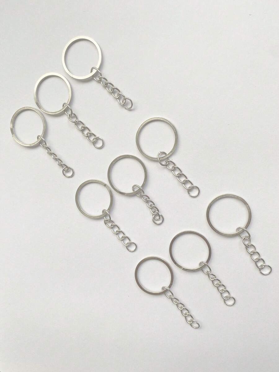 50 piezas de anillos de metal divididos en blanco, herrajes de bucle de llavero desmontable para dijes de llaves DIY, accesorios de joyería hechos a mano - Llavero plano - Ver 1