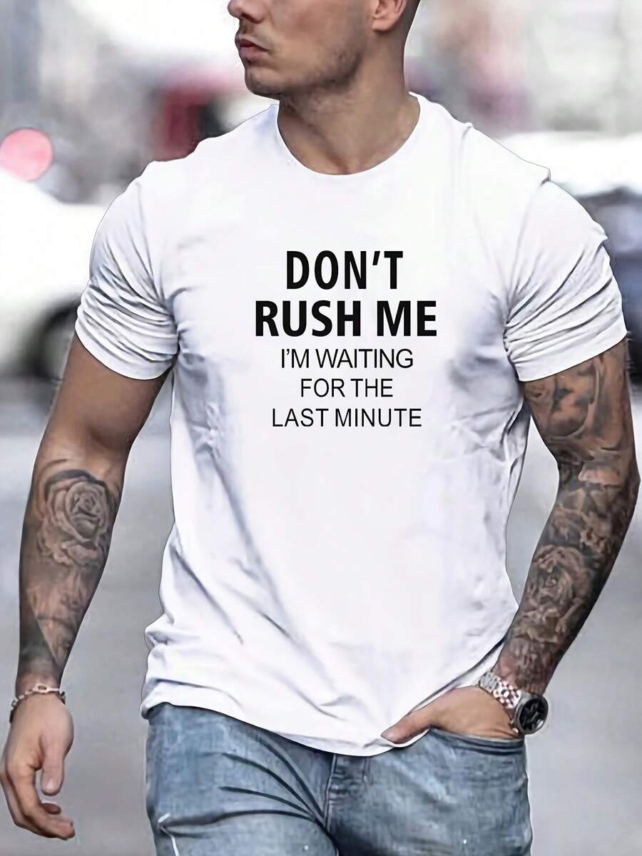 Don't Pressure Me Men's Cotton T-Shirt - Casual Crew Neck, Short Sleeve, Solid Color Summer T-Shirt - 白色 - 查看 1