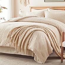 Zzlpp - 7 Piece Complete Duvet Set, Cream Tufted Bed In A Bag With Duvet And Sheets, All Season Boho Bedding Set With 1 Duvet, 2 Decorative Pillowcases, 2 - 01-米色 - 查看 2
