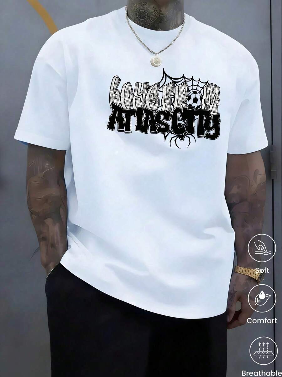 Za Unisex T-Shirt 100% Cotton Regular Fit With Graphic Print, Short Sleeve, Casual Style, Summer Streetwear, Urban Style, Printed Top, Vintage Fashion, Soft And Breathable. - 水鴨藍 - 查看 1