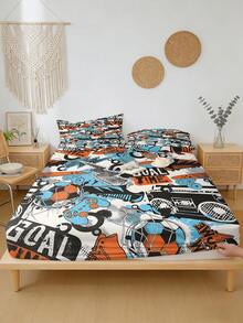 1PC Sports Theme Fitted Sheet (Fitted Sheet Only, No Pillowcase), Printed With Soccer Pattern, Snug-Fit Mattress Protector, Suitable For Twin/Full/Queen/King Size Beds. Bedroom, Guest Room, School Dorm, Hotel All-Season Decorative Item, Gift For Parents, Friends, Partners - Multicolor - View 5