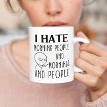 Mug Kopi Sarkastik Anti-Pagi yang Lucu, Aku Benci Orang Pagi, Gambar Tokoh Kartun Pemarah, Cangkir Keramik Putih, Hadiah Humor untuk Para Pecinta Malam, Introvert, dan Orang yang Benci Bangun Pagi, Mug Porselen 11oz untuk Minuman Panas dan Dingin - MultiWarna - View 2