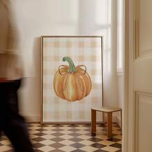 1pc Frameless Watercolor Pumpkin With Bow Plaid Fall Cozy Autumn Wall Art Poster Print For Apartment Living Room Bedroom Dorm Party Decor, Room Decor, Prints For Wall - Frameless - View 3