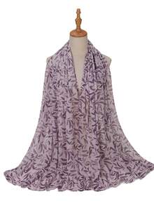 Spring/Summer New Lightweight Faux Pearl Chiffon Scarf With Leaf And Polka Dot Digital Print, Soft And Breathable Modest Headscarf Hijab Scarf Shawls - Multicolor - View 7