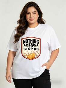 Camiseta de Mujer Más Vendida: Camiseta de estilo casual, de corte holgado, 100% algodón, con cuello redondo y el estampado "The United States Can't Stop Us", adecuada para uso casual y conj - Blanco - Ver 1