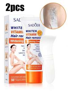 SADOER SADOE 維他命美白脫毛霜 1 入，易清潔全身脫毛霜，快速見效（5-10 分鐘）光滑脫毛凝膠，美白脫毛配方，溫和蘆薈脫毛霜，適合全身使用 | 無殘毛、不刺激、快速見效 | 絲滑肌膚，適合女性與母親 - 維生素c - 查看 7