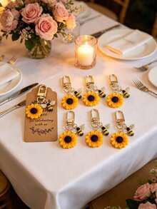 12/1 Set Wedding Sunflower & Bee Keychain Gift Set, Party Favors And Thank You Cards, Party Souvenir Keychains, Backpack Keychain Charms, Suitable For Weddings, Birthday Parties, Picnic Gatherings - Multicolor - View 4