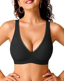 A AGROSTE Sujetador de Mujer con Escote Profundo en V, Push-Up, Sin Varillas, de Malla, Cómodo, Sin Costuras, con Soporte y Elevación, Estilo Bralette y T-Shirt - Negro - Ver 2