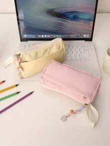 2pcs INS Style Pencil Case And Pendant - Large Capacity, Cute Plush Stationery Bag. High-End Elegant Appearance, Back To School, First Day Of School - Multicolor - View 1