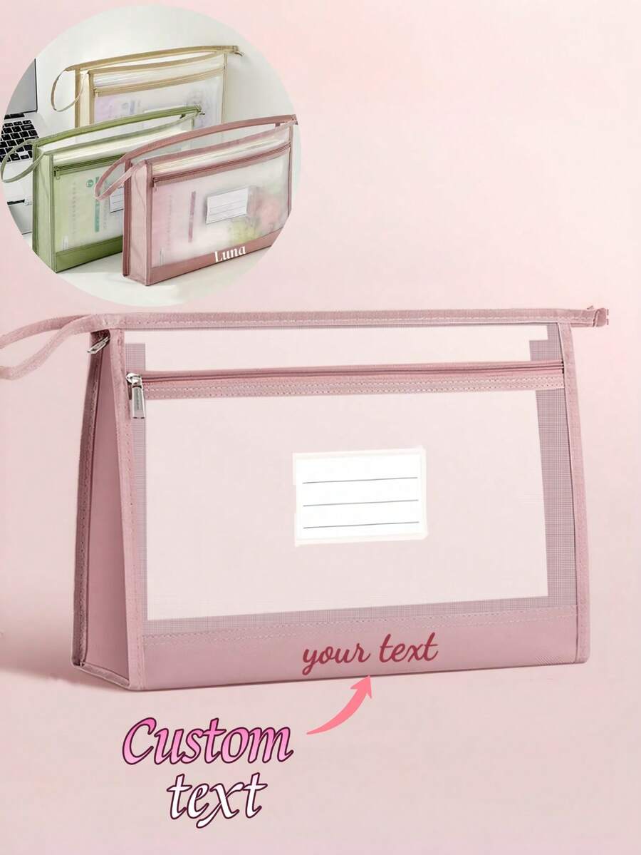 1pc Customized Oversized A4 Mesh Storage Bag - Multiple Colors Available, Transparent & Breathable, Dual Zipper Closure, Tear-Resistant & Reusable. Suitable For Office Supplies Or Handicrafts, Random Accessories - Multicolor - View 1