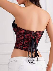 Nuevo top corsé ajustado de estilo retro para mujer, adornado con volantes y lazos, faja gótica con lazos, corsé con ballenas, camisola ajustada sin tirantes. - Albaricoque - Ver 5