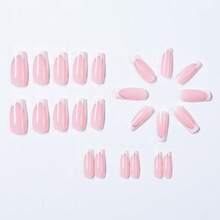 24pcs Long Square White French Manicure Nail Tips, Glitter Design, Perfect Fit Fake Nails, White French Manicure - 白色 - 查看 5