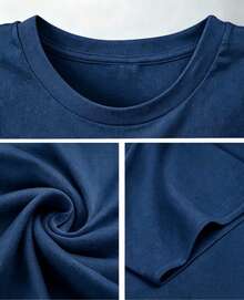 summer 2026Camiseta cómoda de color sólido para mujer, con un patrón de cuadrícula del mapa de Martinica. - Azul - Ver 2