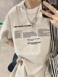 Japanese Style Women Casual Loose Round Neck Versatile Printed Short Sleeve T-Shirt, Spring/Summer - Light Grey - View 3