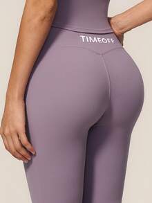 TimeOff Women's One Set Solid Color Round Neck Cropped Waist Short Sleeve Flared Mid-Length Pants Sports Set - Mauve Purple - View 9