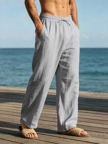 Men's Loose-Fitting Casual Linen Trousers, Suitable For Spring/Autumn And Summer - Lead Gray - View 1