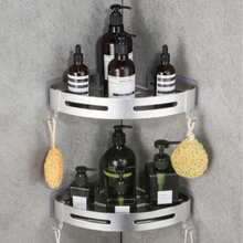 Drill-Free Double-Tier Bathroom Corner Shelf; Rust-Resistant Aluminum Bathroom Corner Storage Rack With Hook-And-Drain Design; Ideal For Storing Shampoo, Soap, And Other Bath Products - Multicolor - View 7